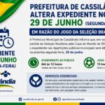 Prefeitura de Cassilândia altera expediente no dia 29 de junho em razão do jogo da Seleção Brasileira