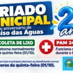 Feriado municipal pelo aniversário de Paraíso das Águas altera funcionamento dos serviços públicos nesta quarta-feira (30)